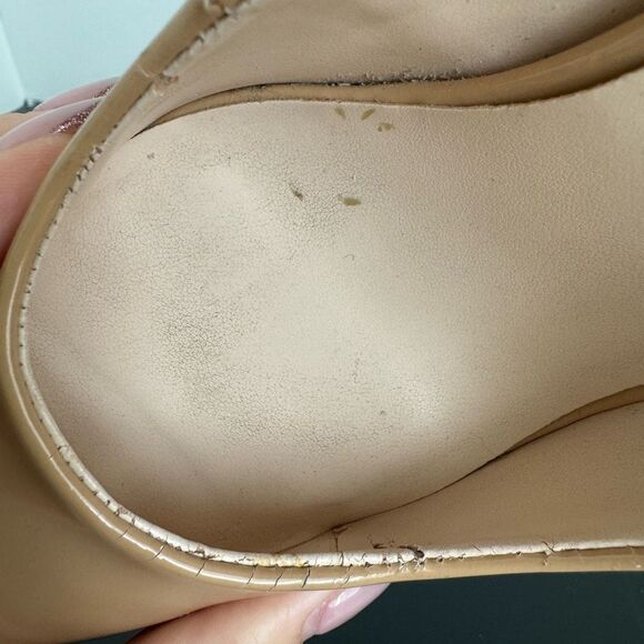 $5/$35 Nine West Patent Leather Nude Tan Pump Career Office Wear Size 6 Almond - Picture 13 of 15